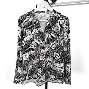 Calvin Klein Women's Black Floral Long Sleeve Pullover Button Top - Small/Medium